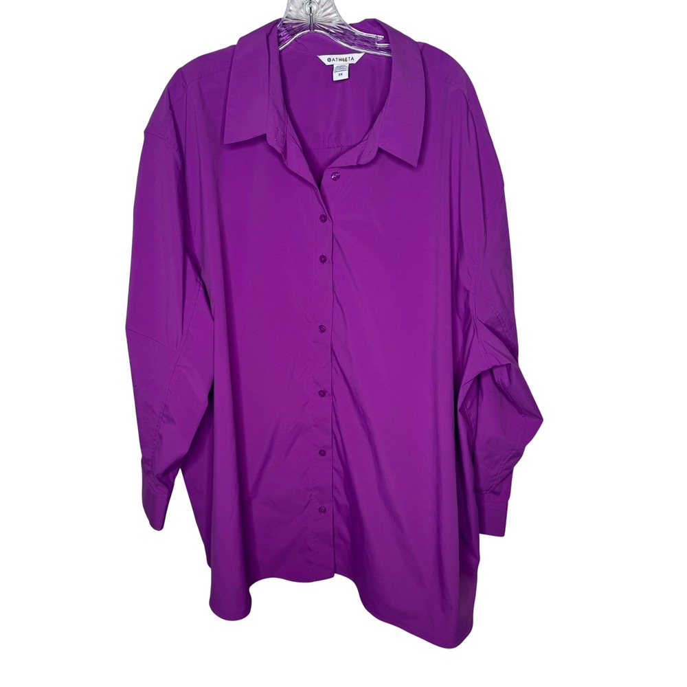 Athleta Oversized Poplin Button Down Shirt Purple 3X Long Sleeve Top